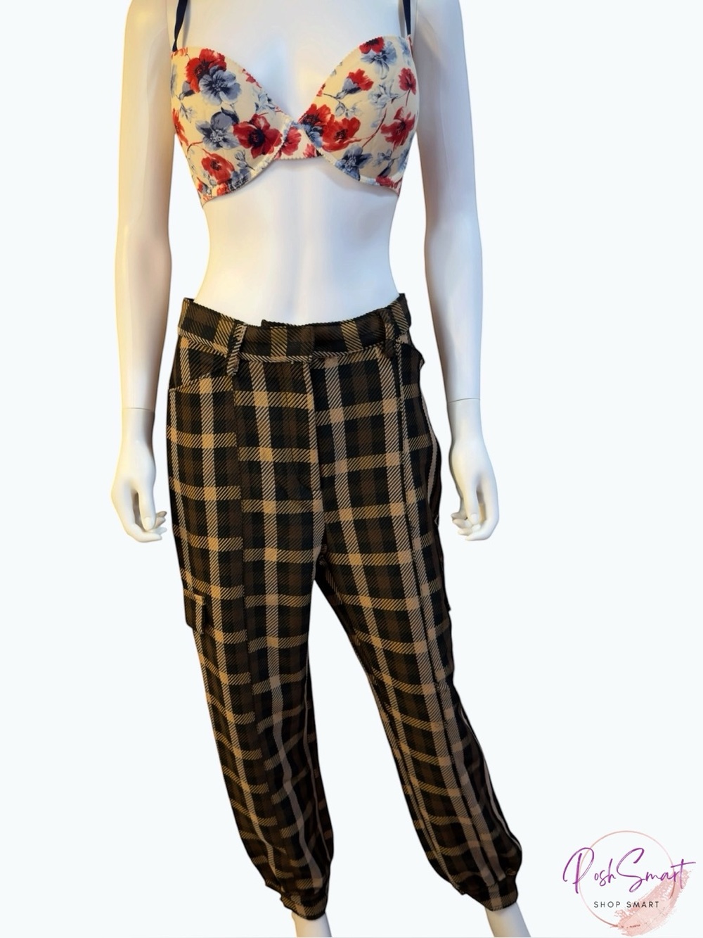 NY&Co 7th Avenue Design Studio Plaid Jogger Pants Black Tan | Size 8